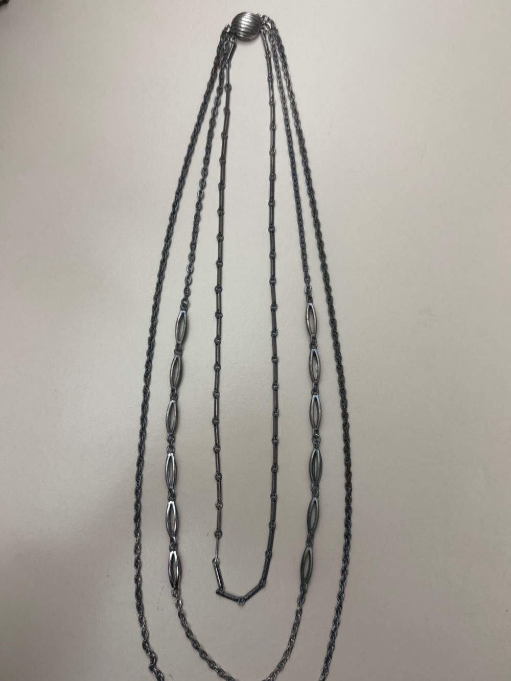 Vintage Silver Tone Multi-Strand Statement Necklace – 23” Textured Chains